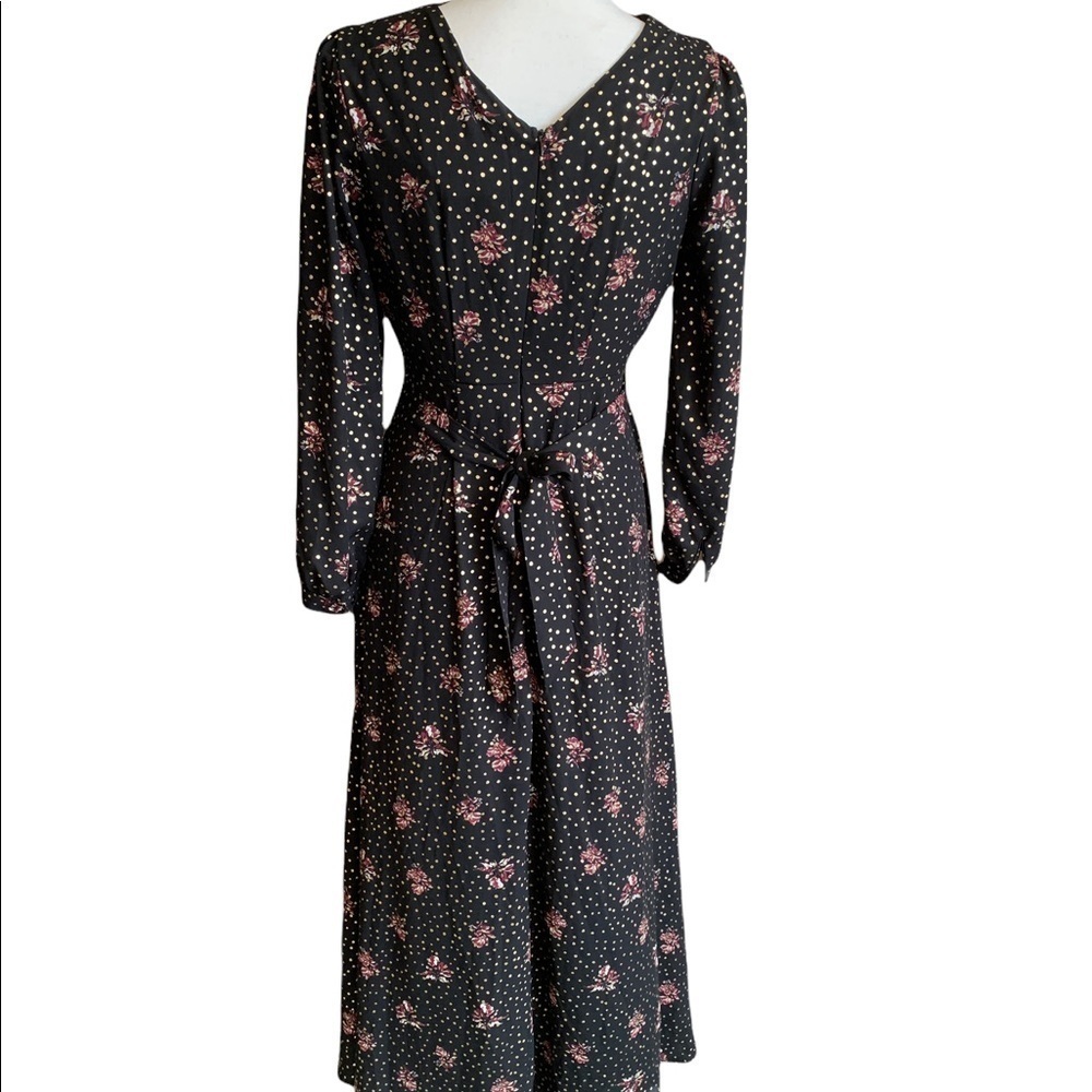 Women’s NY collection petite PXS dress. Black, gold with maroon flowers. - Picture 8 of 8
